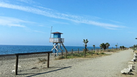 The beach of the village of Los Rubios with tower for the swim master