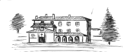 Pencil graphic of the building and garden of the Center Los Rubios